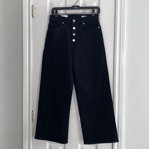 BALDWIN Cropped Wide Leg Button-Fly High-Rise Jean Carbon Black 28